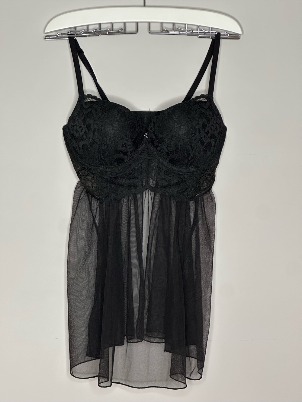 Victoria's Secret Black Lace Babydoll Chemise Sz 36C NWT